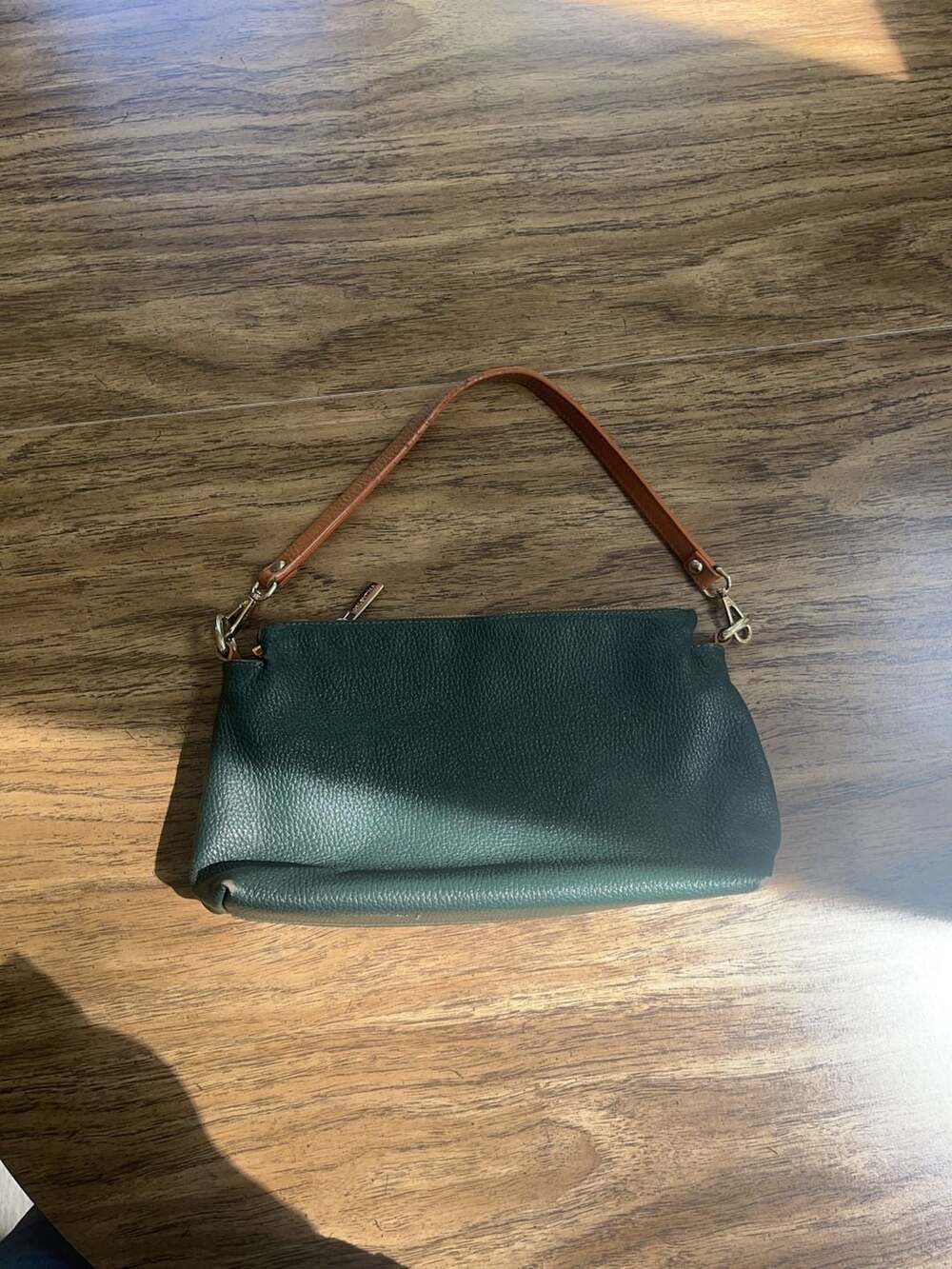 Valentina Made in Italy Genuine Leather Green and Tan Handbag